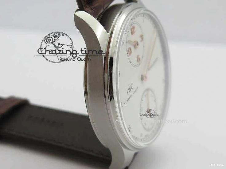 MIROTIME 0122 Sustainable Portuguese IW5444 SS White Dial RG Numbers On Brown Leather Strap A 7256